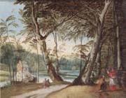 unknow artist A wooded landscape with a beggar kneeling before a cardinal oil painting
